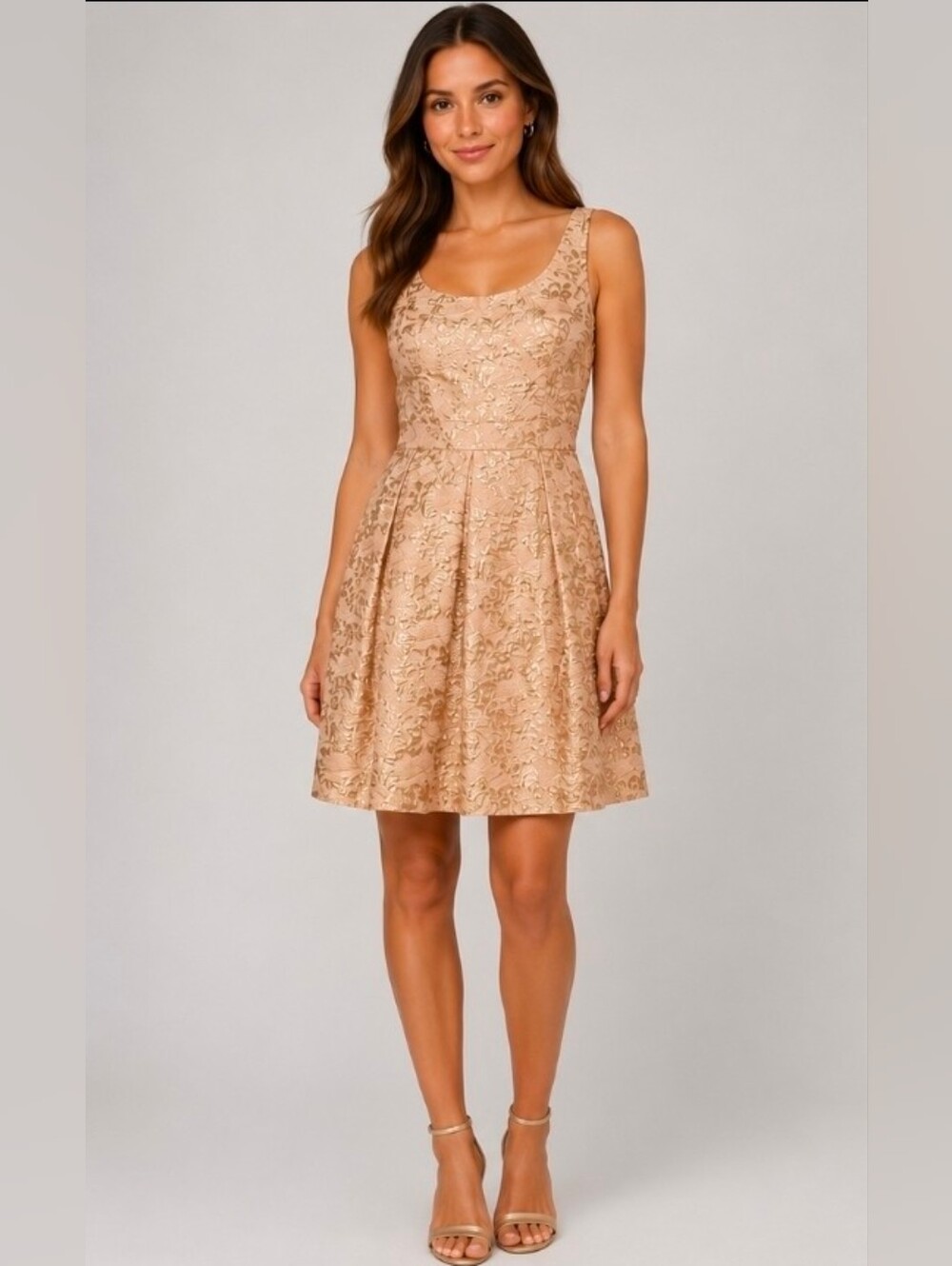 Lauren Ralph Lauren Sleeveless Metallic Brocade fit & flare Cocktail Dress SZ 16